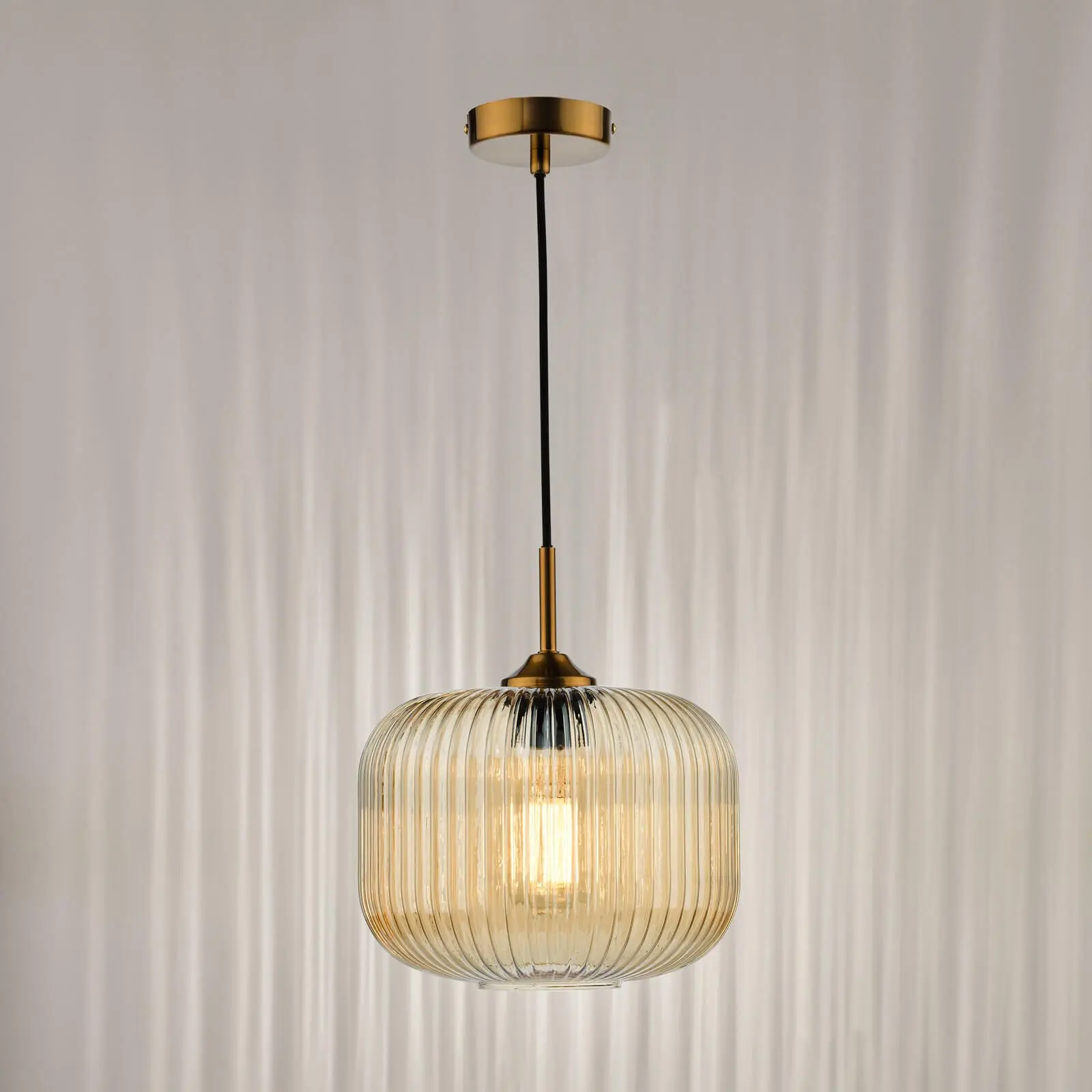 Demarius Natural Brass and Amber Glass Pendant